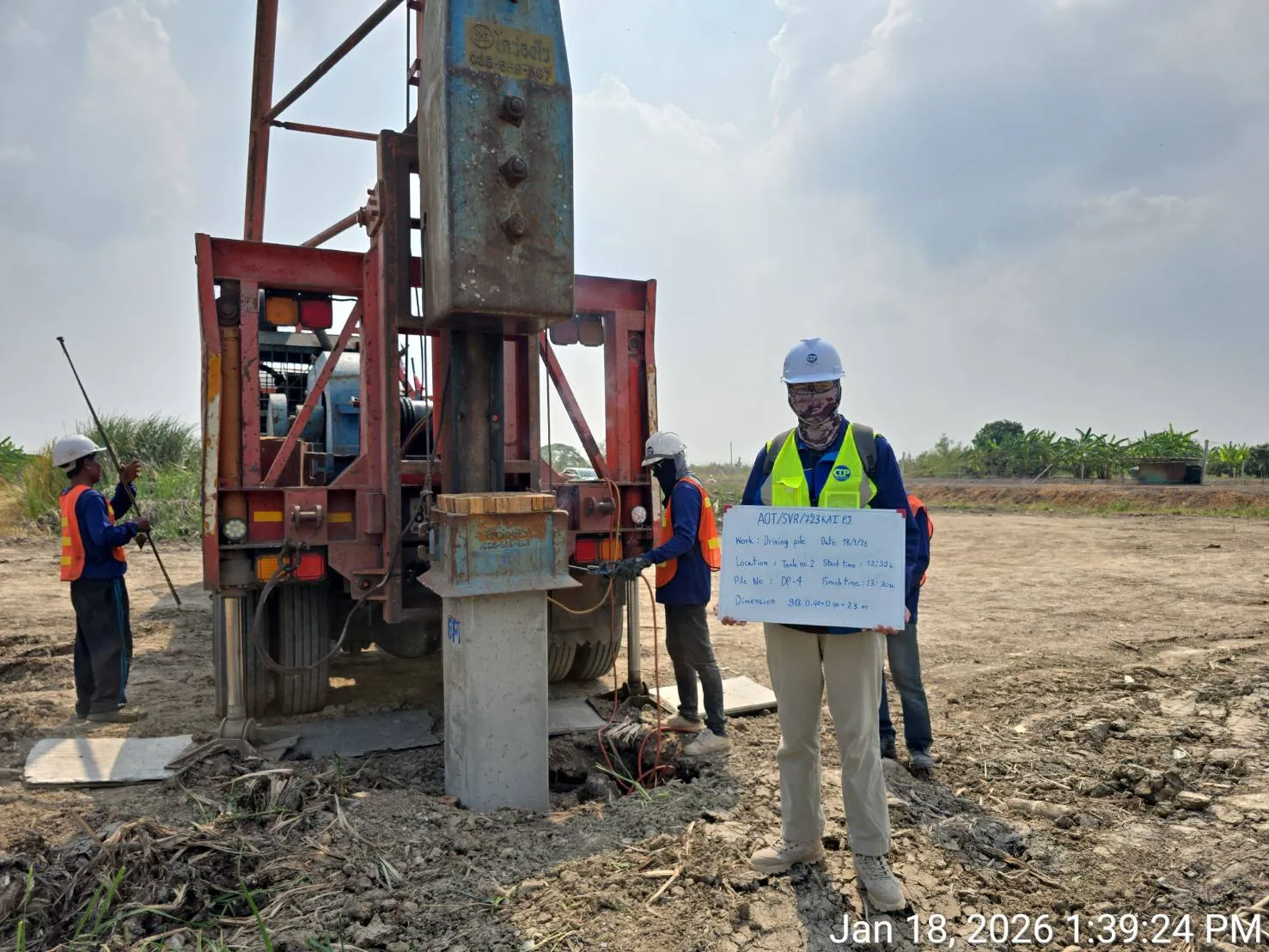 งานตอกเสาเข็ม Pilot Test หน้างานวัดศรีวารีน้อย
